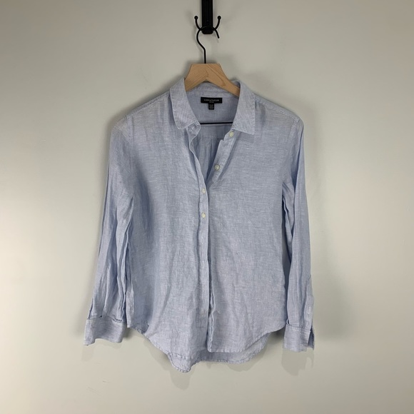 Lord & Taylor Tops Lord Taylor Light Blue Petite Linen Button Up